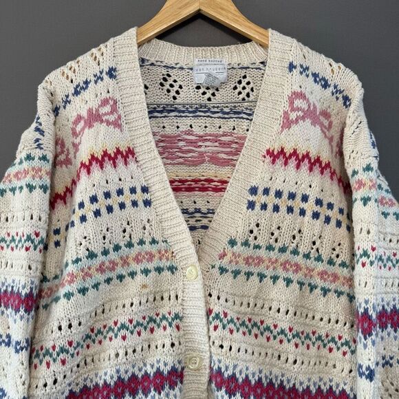 Van Heusen Hand Knit Cardigan Sweater Women’s  Size Medium Ramie Cotton Blend - Picture 2 of 10